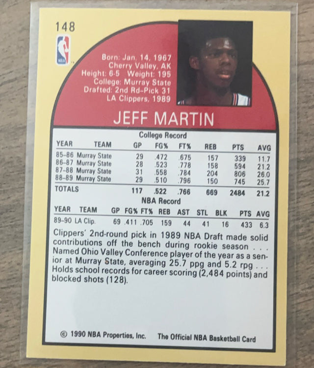 Jeff Martin 1990 Hoops 148 trading card image rear