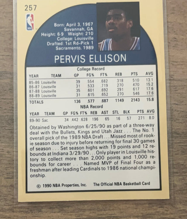 Pervis Ellison 1990 Hoops 257 trading card image rear