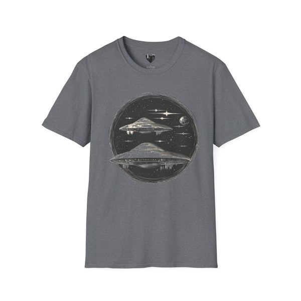 Crafted with LOVE for Far Out Sci-fi UFO Unisex Softstyle T-Shirt Printify