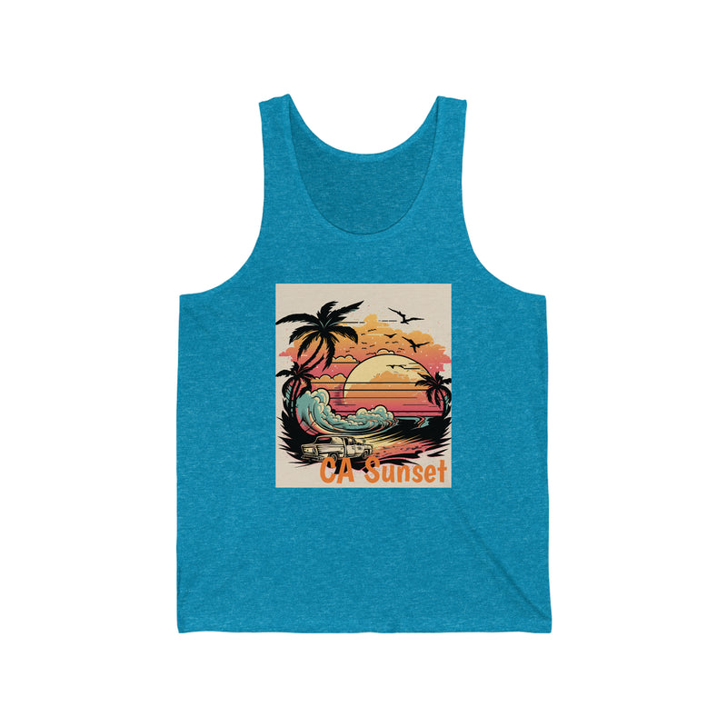 Crafted with LOVE for the Beach Unisex Jersey Tank - CA Sunset Printify