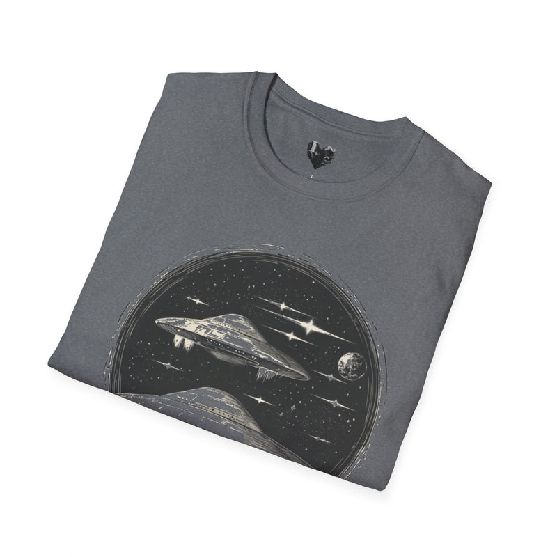 Crafted with LOVE for Far Out Sci-fi UFO Unisex Softstyle T-Shirt Printify