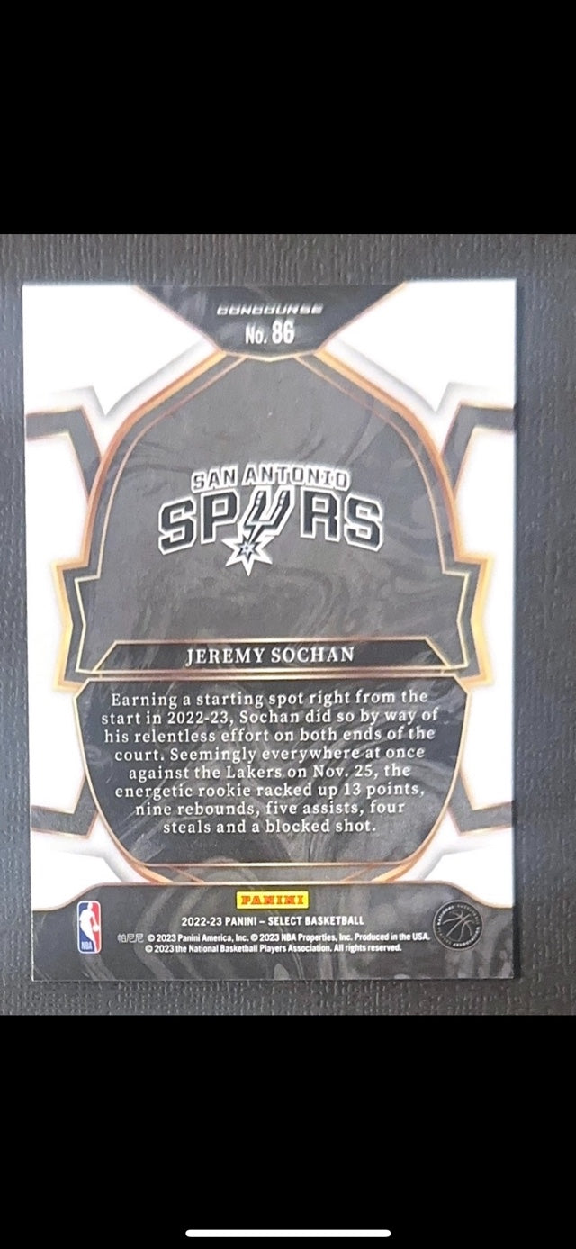 Jeremy Sochan 2022-23 Panini Select - Blue (Retail Base) 86 trading card image rear