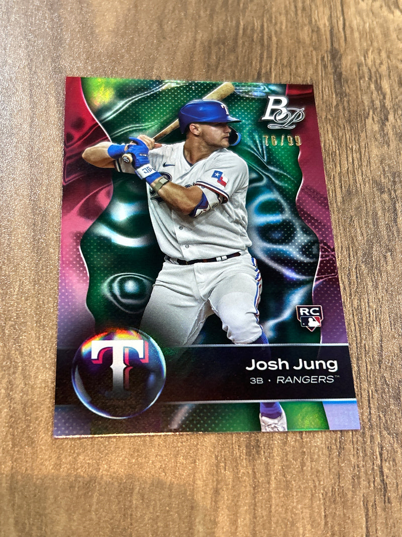 2023 Bowman Platinum Josh Jung RC 1 Green Parallel Rangers /99 MVPTradingCo