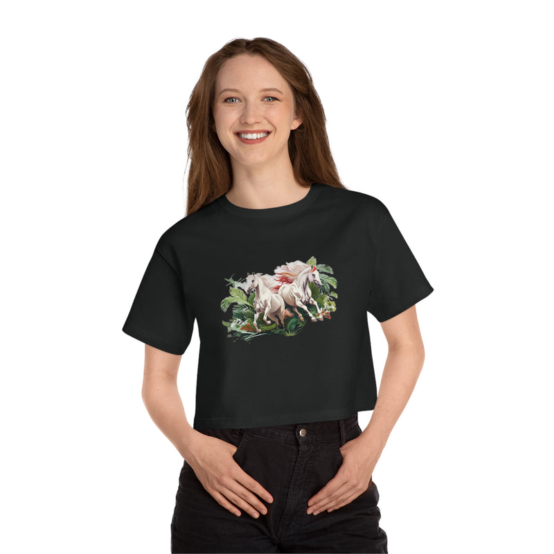 Crafted with LOVE for Animals - Horses Women's Heritage Cropped T-Shirt Printify
