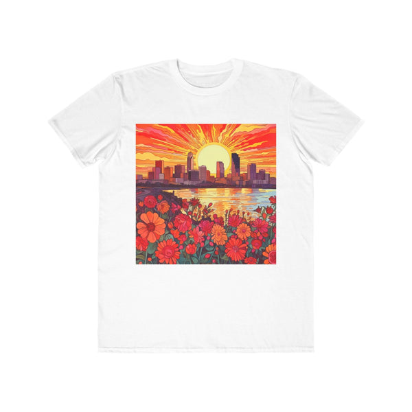 Men's Lightweight Fashion Tee with Sunset Cityscape & Heart Design, Casual Summer Shirt, Gift for Him, Unique Graphic Tee, Trendy [...] Printify