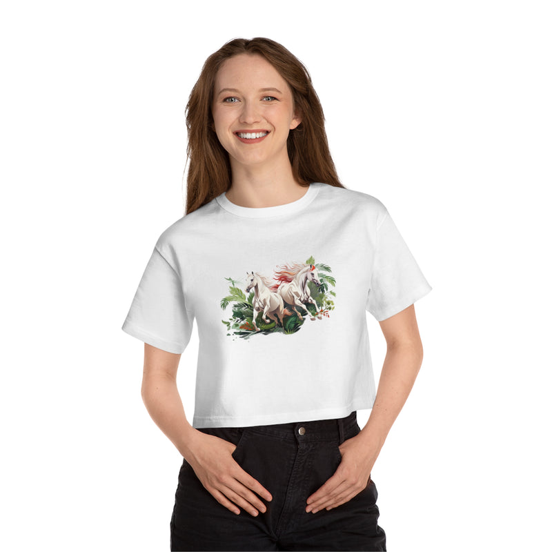 Crafted with LOVE for Animals - Horses Women's Heritage Cropped T-Shirt Printify