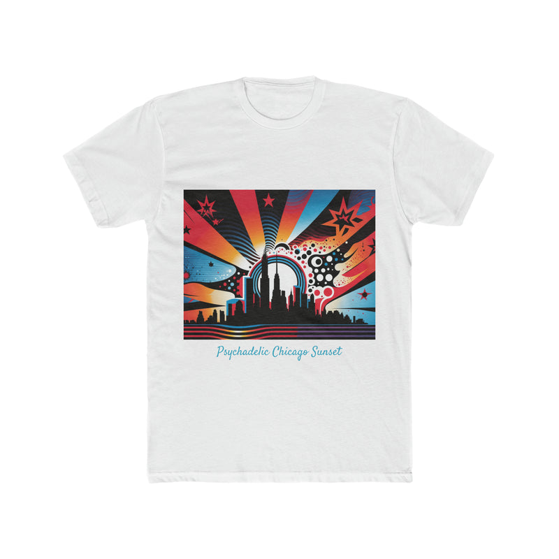Crafted with LOVE - Men's Cotton Crew Tee - Psychedelic art Chicago Sunset Printify