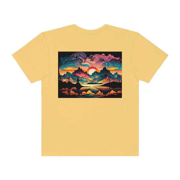 Crafted with LOVE for Landscapes Psychedelic Sunset Unisex Garment-Dyed T-shirt Printify