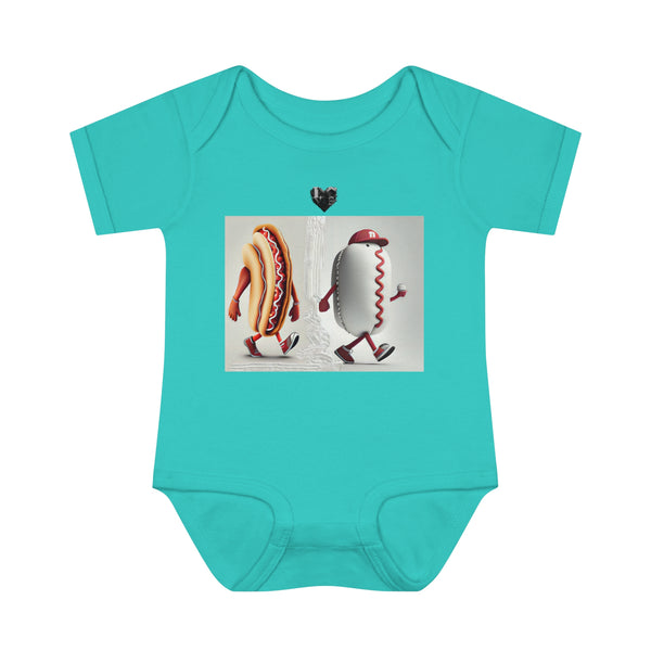 Crafted with LOVE - Infant Baby Rib Bodysuit - Hotdog and Baseball Printify