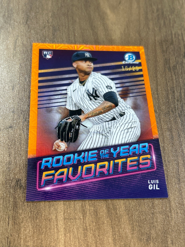 2022 Bowman Chrome Mega Luis Gil ROYF-15 Rookie of the Year Favorites ORANGE /25 Topps