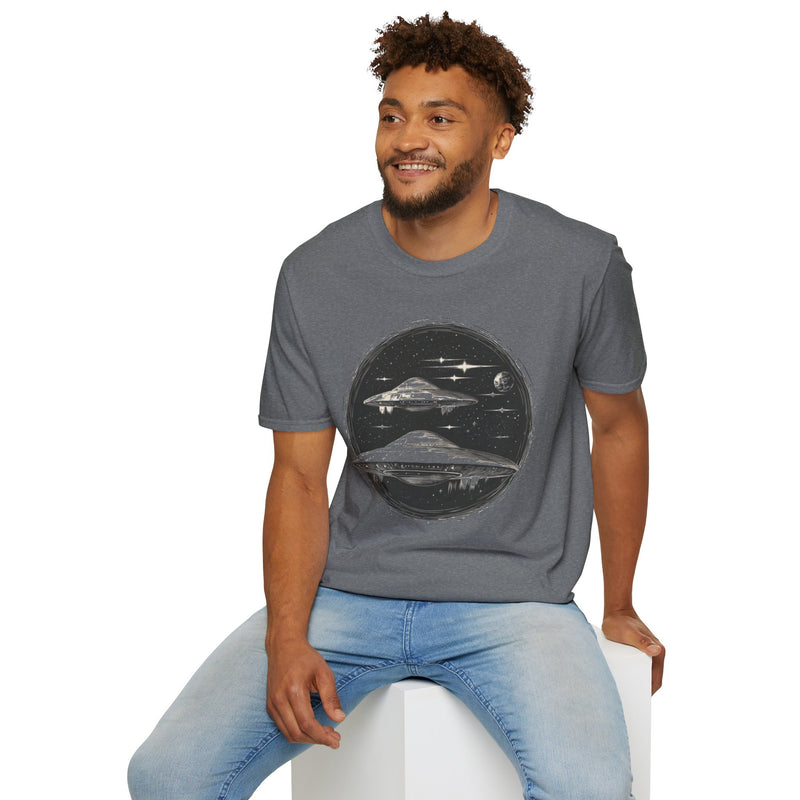 Crafted with LOVE for Far Out Sci-fi UFO Unisex Softstyle T-Shirt Printify