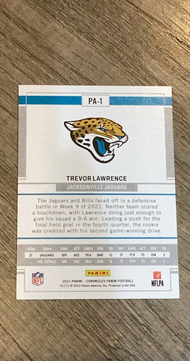 Trevor Lawrence 2021 Panini Chronicles - Panini PA-1 trading card image rear