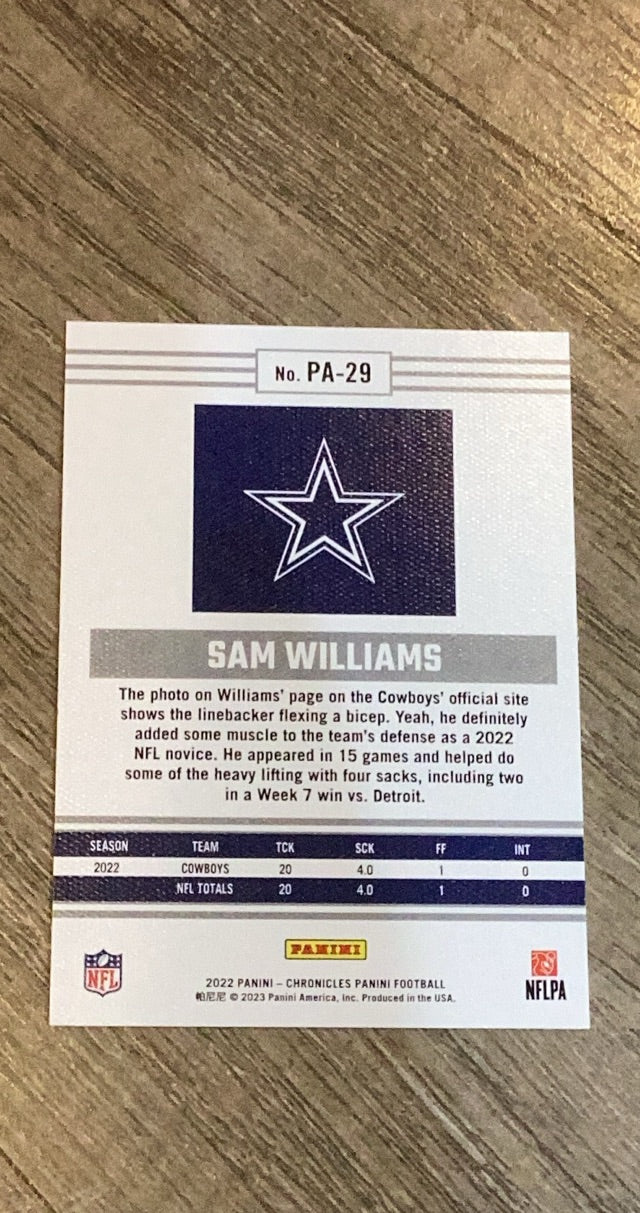 Sam Williams 2022 Panini Chronicles - Panini Pink PA-29 trading card image rear