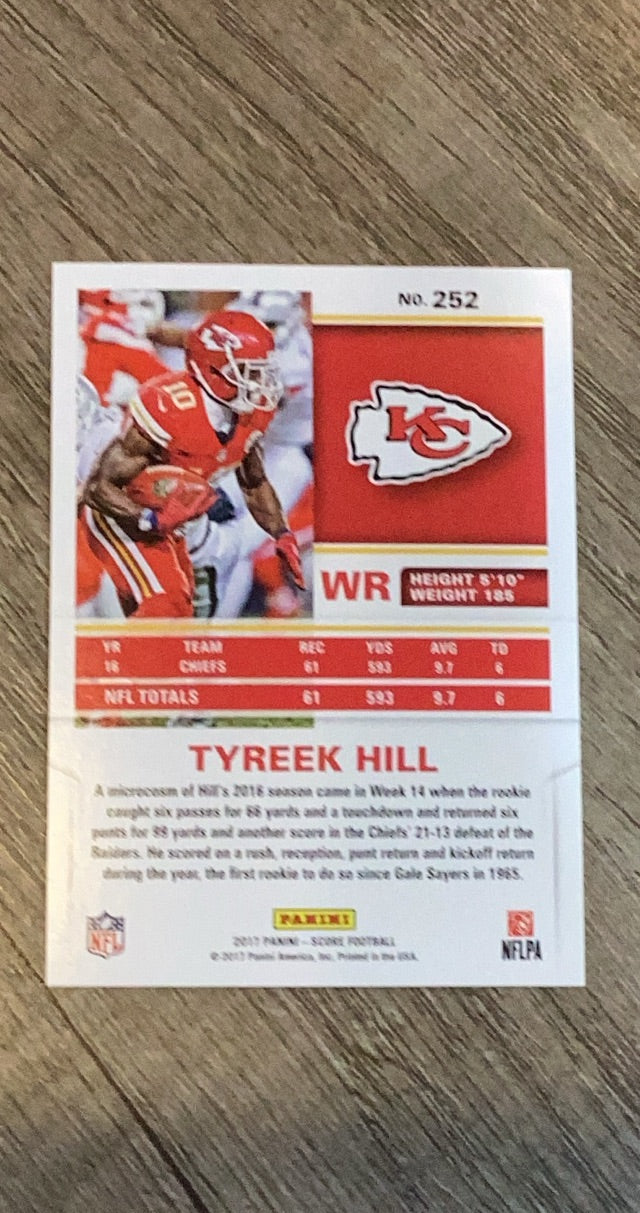 Tyreek Hill 2017 Score 252 trading card image rear
