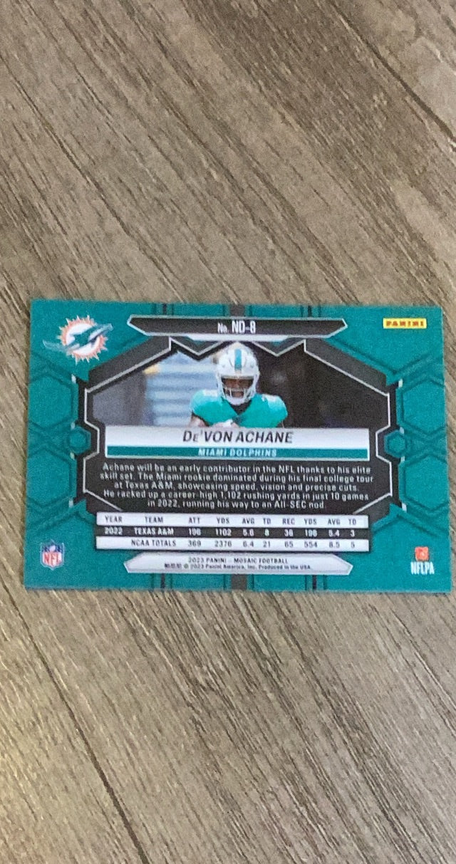 De'Von Achane 2023 Panini Mosaic ND-8 trading card image rear