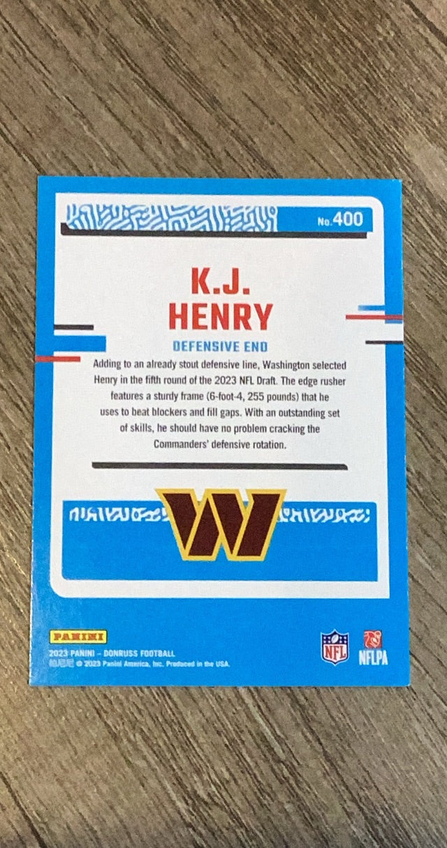K.J. Henry 2023 Donruss 400 trading card image rear