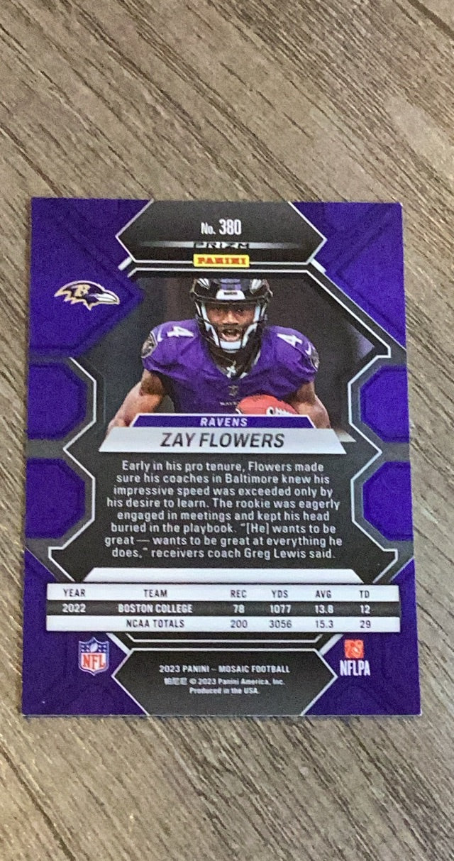 Zay Flowers 2023 Panini Mosaic - Silver 380 trading card image rear