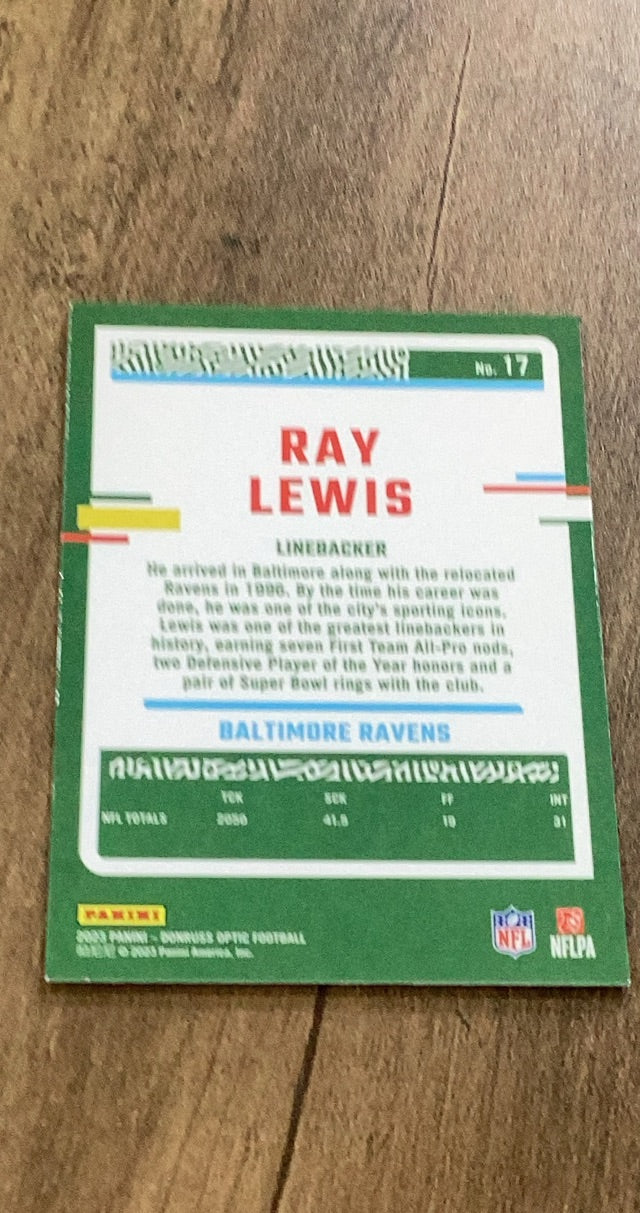 Ray Lewis 2023 Donruss Optic 17 trading card image rear