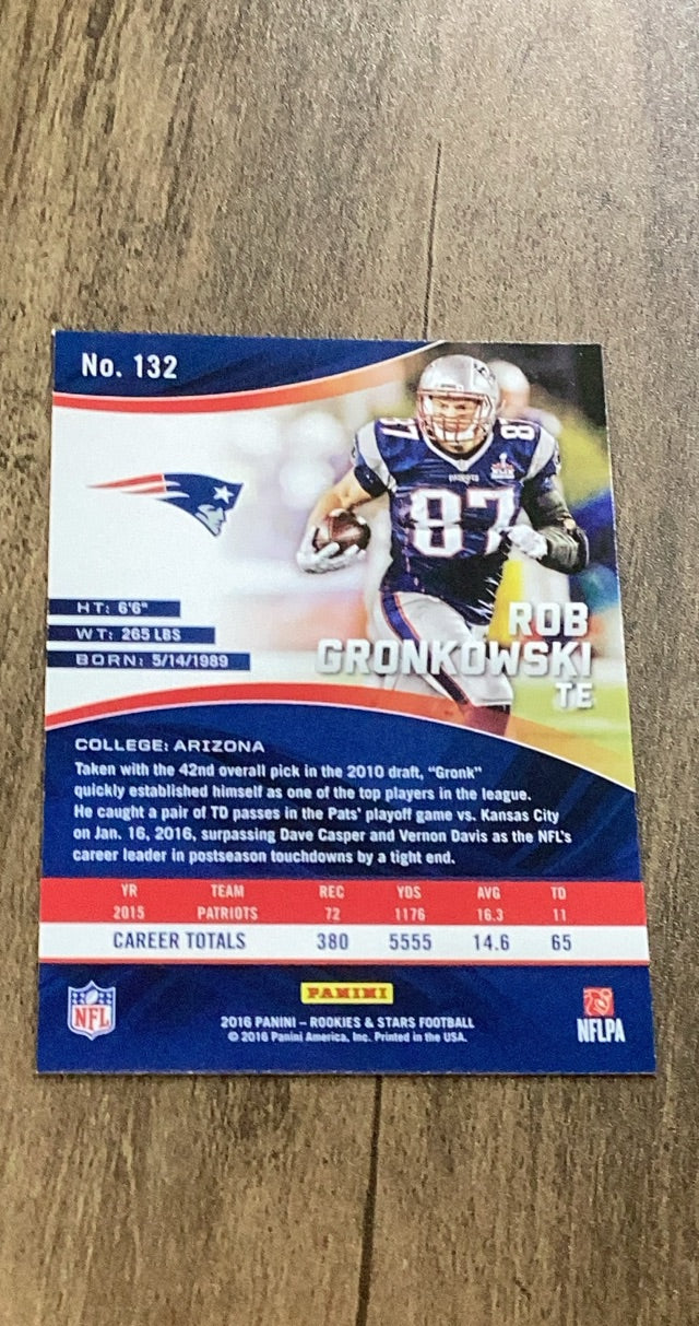 Rob Gronkowski 2016 Panini Rookies & Stars 132 trading card image rear