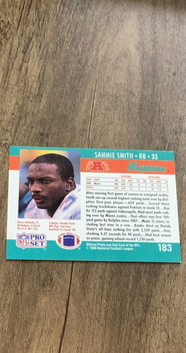 Sammie Smith 1990 Pro Set 183 trading card image rear
