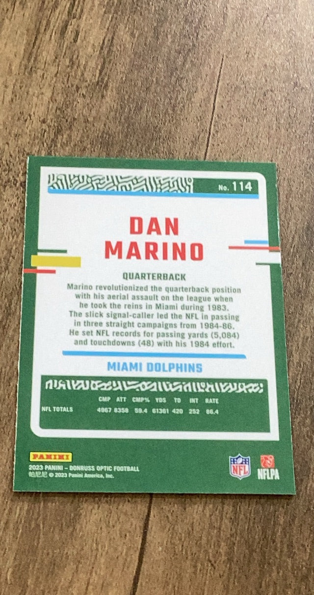 Dan Marino 2023 Panini Donruss Optic trading card image rear