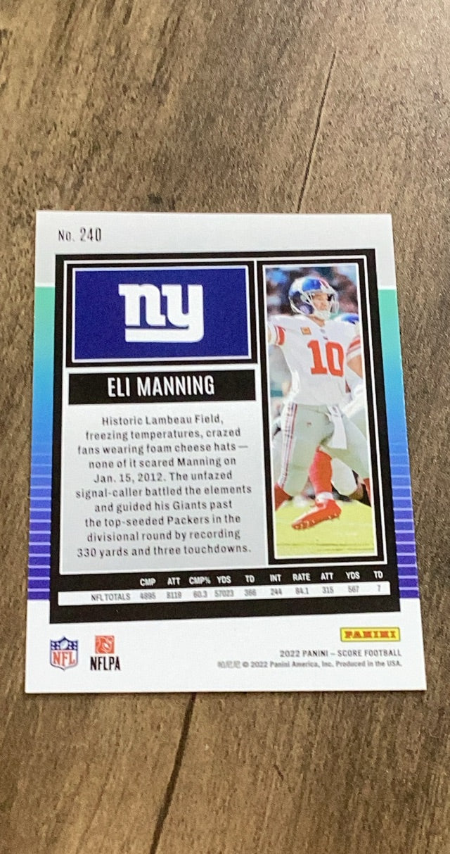 Eli Manning 2022 Score 240 trading card image rear