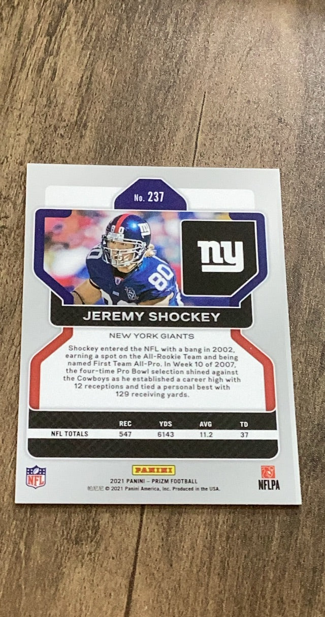 Jeremy Shockey 2021 Panini Prizm 237 trading card image rear
