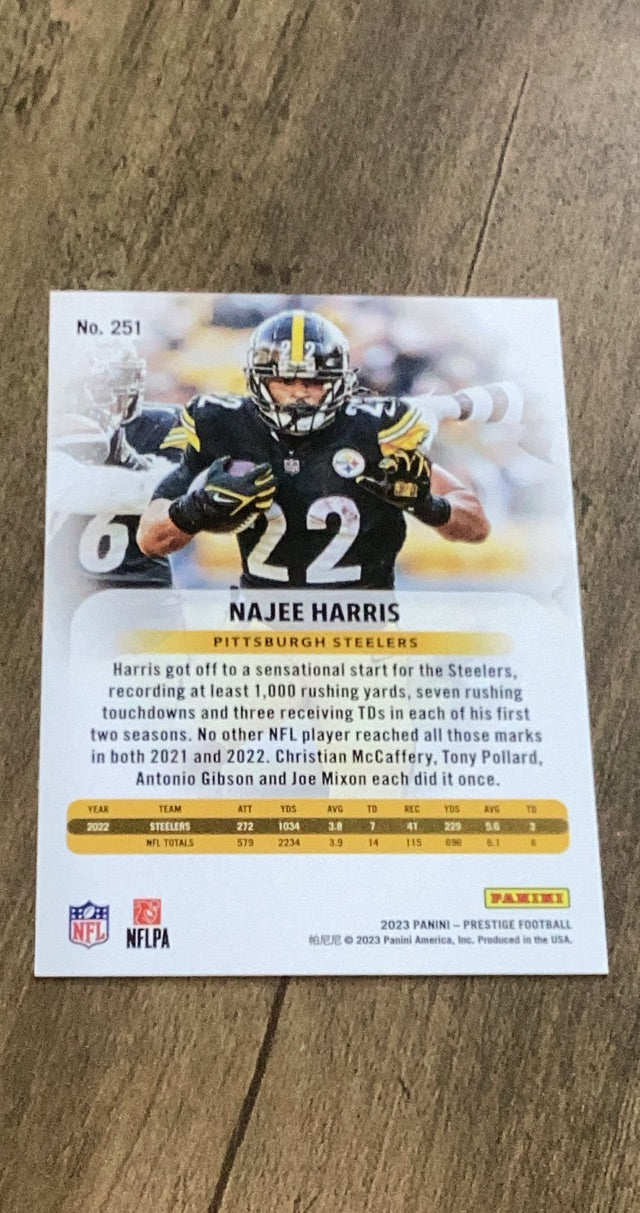 Najee Harris 2023 Panini Prestige 251 trading card image rear