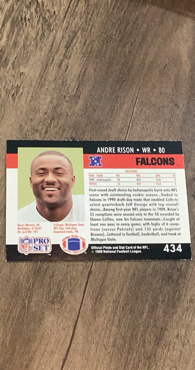 Andre Rison 1990 Pro Set 434 trading card image rear