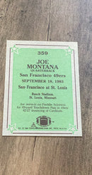 Joe Montana 1984 Topps 359 trading card image rear