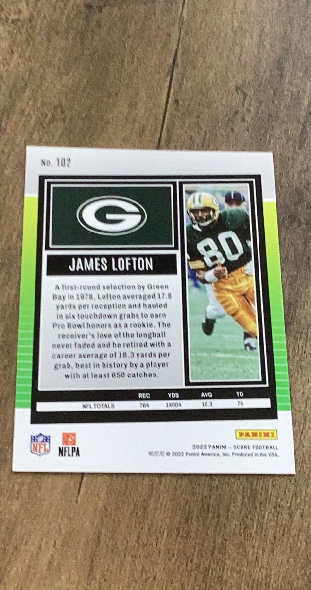 James Lofton 2022 Score 102 trading card image rear