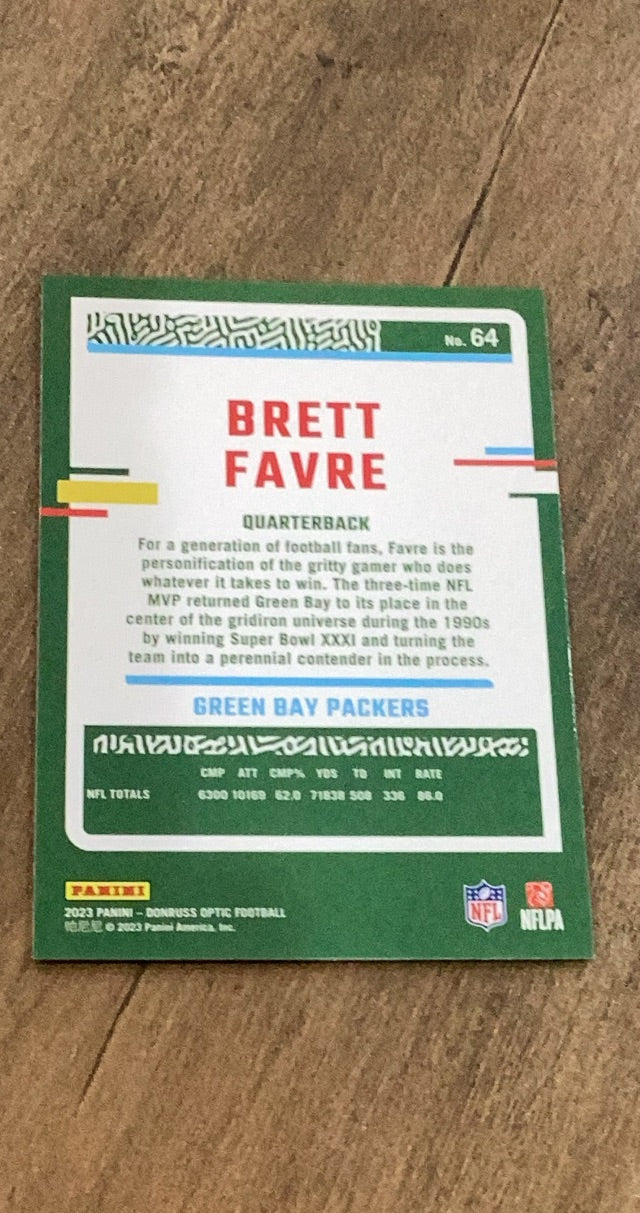 Brett Favre 2023 Donruss Optic 64 trading card image rear
