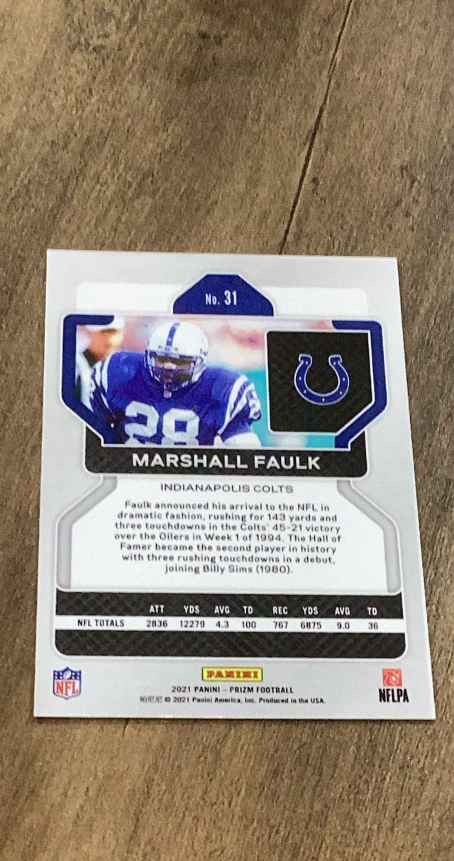 Marshall Faulk 2021 Panini Prizm 31 trading card image rear