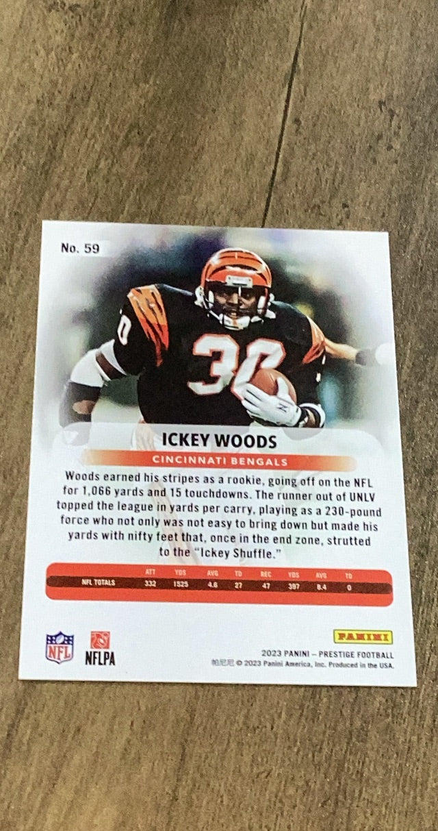 Ickey Woods 2023 Panini Prestige 59 trading card image rear