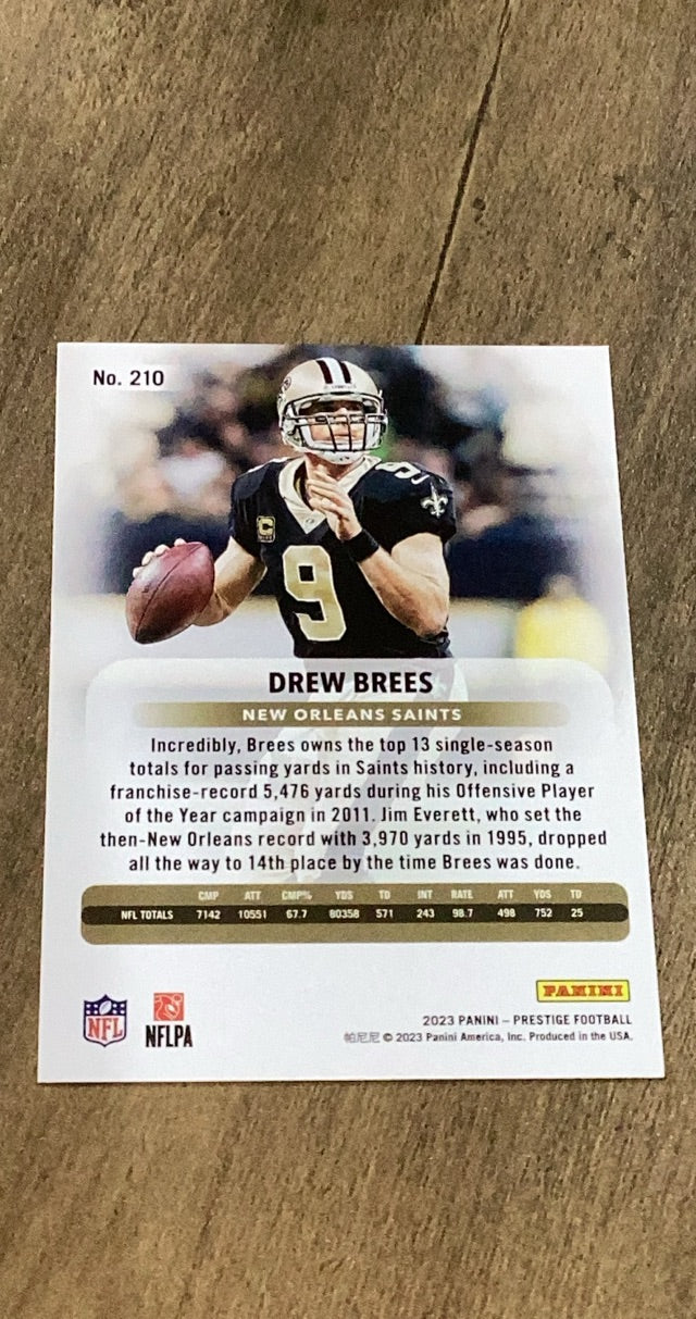 Drew Brees 2023 Panini Prestige 210 trading card image rear
