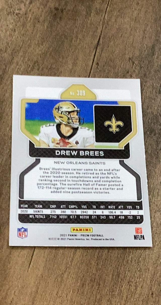 Drew Brees 2021 Panini Prizm 309 trading card image rear