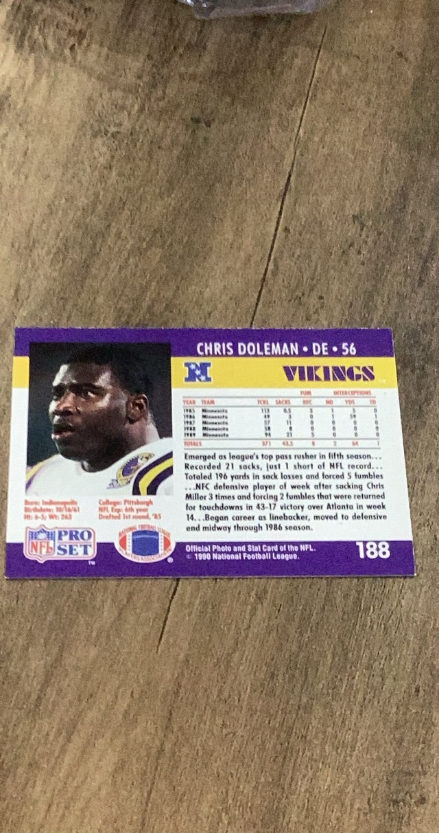 Chris Doleman 1990 Pro Set 188 trading card image rear