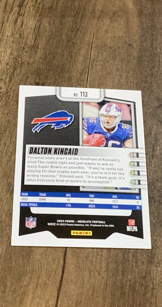 Dalton Kincaid 2023 Panini Absolute - Retail 113 trading card image rear