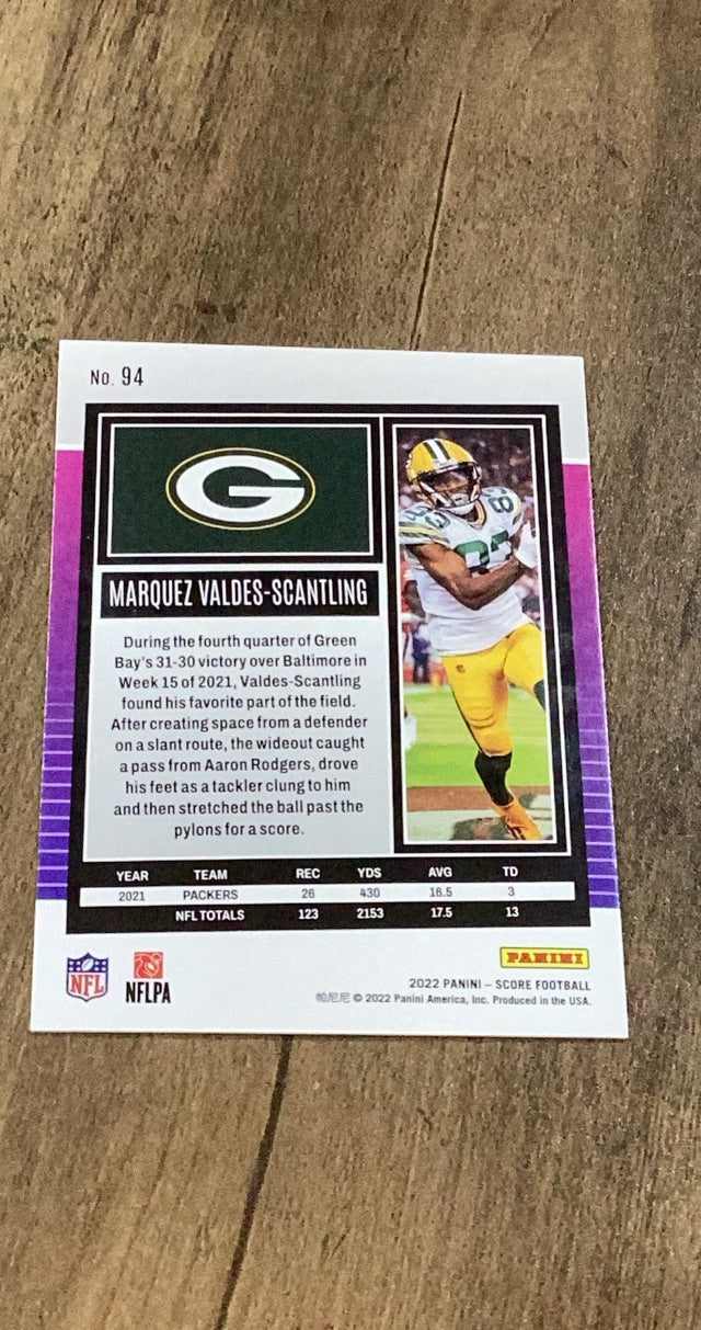 Marquez Valdes-Scantling 2022 Score - Stars 94 trading card image rear