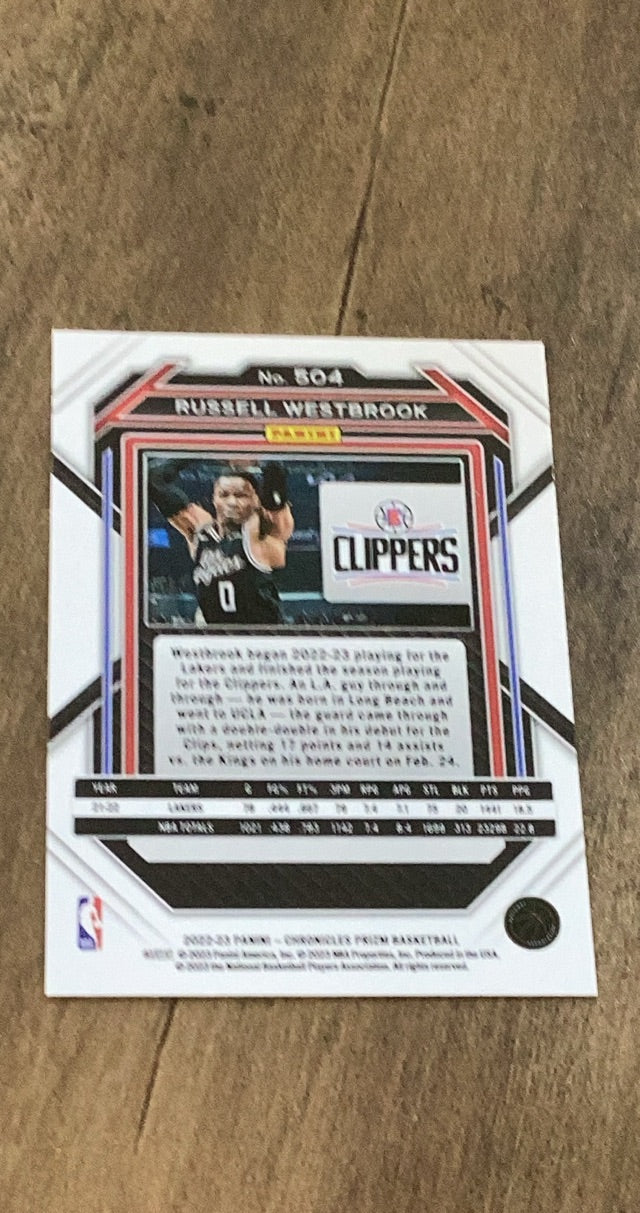 Russell Westbrook 2022-23 Panini Chronicles 504 trading card image rear