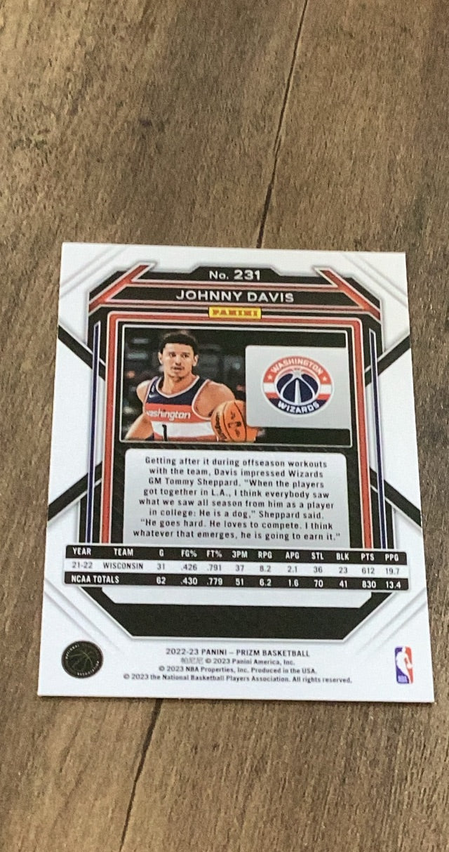 Johnny Davis 2022-23 Panini Prizm - Prizms Ice 231 trading card image rear