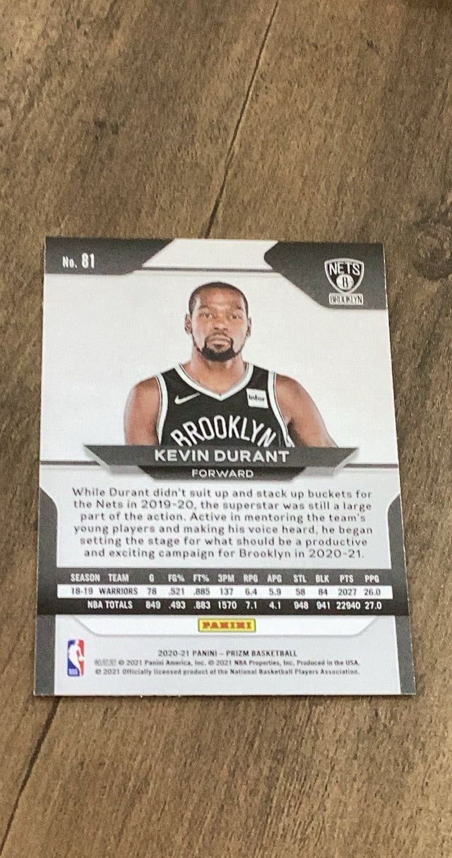 Kevin Durant 2020-21 Panini Prizm 81 trading card image rear
