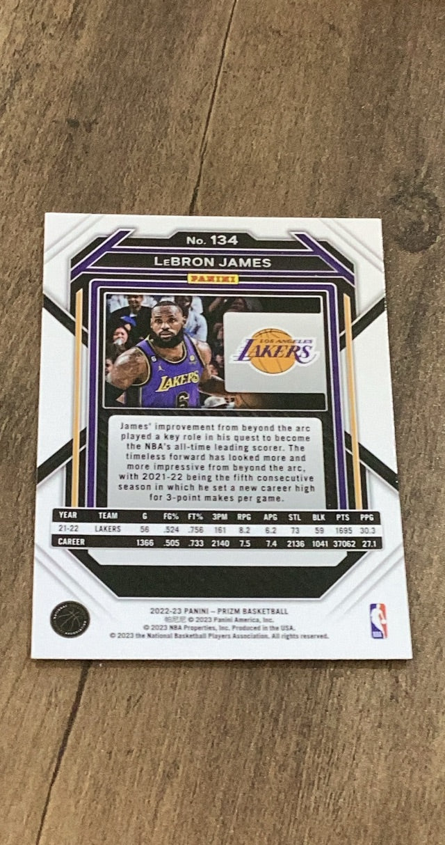 LeBron James 2022-23 Panini Prizm 134 trading card image rear