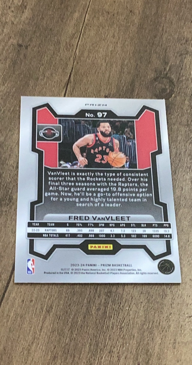 Fred VanVleet 2023-24 Panini Prizm - Prizms Ice 97 trading card image rear