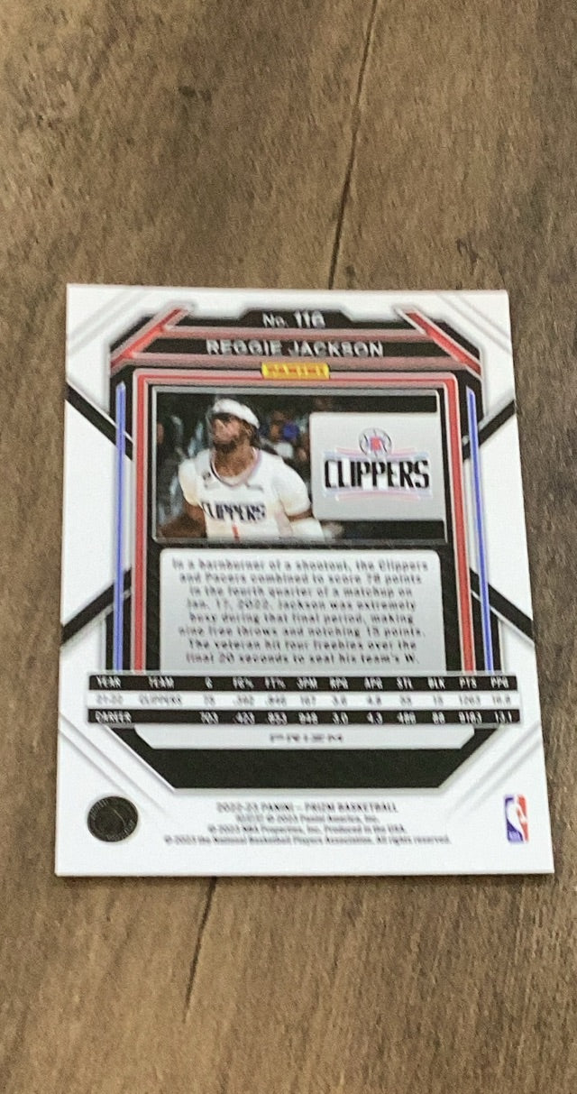 Reggie Jackson 2022-23 Panini Prizm - Prizms Silver 116 trading card image rear