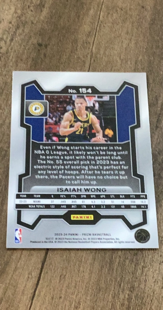 Isaiah Wong 2023-24 Panini Prizm 154 trading card image rear