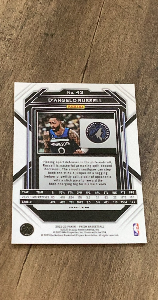 D'Angelo Russell 2022-23 Panini Prizm - Prizms Pink Ice 28 trading card image rear