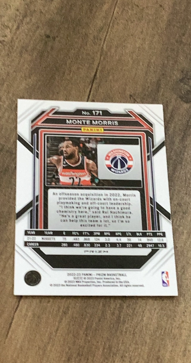 Monte Morris 2022-23 Panini Prizm - Prizms Pink Ice 171 trading card image rear