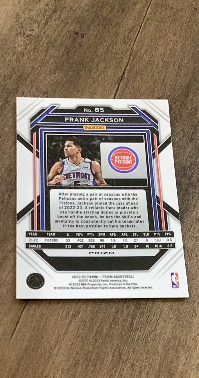 Frank Jackson 2022-23 Panini Prizm - Prizms Pink Ice 85 trading card image rear