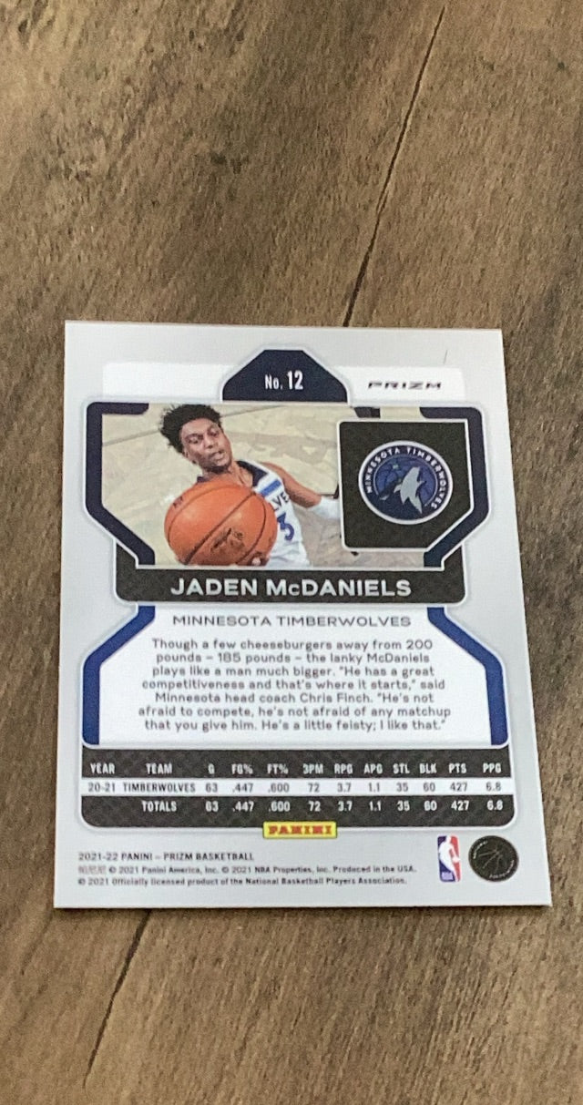 Jaden McDaniels 2021-22 Panini Prizm - NBA 75th Anniversary 12 trading card image rear